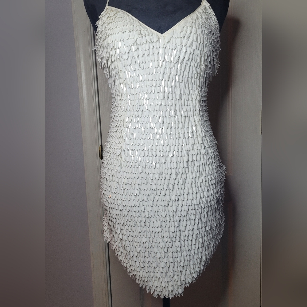 RETROFETE Sirena Feather Sequin Dress. Sz M - Picture 6 of 15